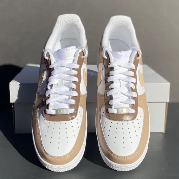 Brown Cream Colorblock Air Force 1 Shoes - Picture 2 of 4